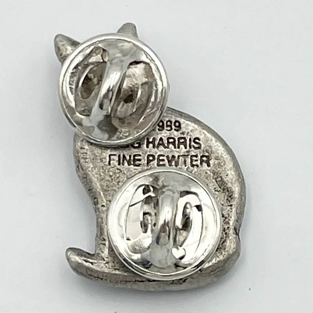 Vintage 1999‎ GG Harris Pewter Cat Lapel Pin Figural Signed 439 Cat